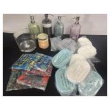 Group of new soap dispensers and holders and