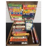 2 boxes of vhs 2 dvd and dominoes