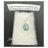 Lab Turquoise Pendant on Sterling Silver Plated