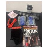 Group of new jump ropes and shaker bottle