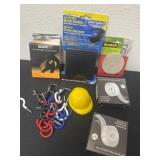 Double sided tape, drink holder hooks and glove