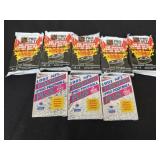 Five new pkgs of NFL Pro Set trading cards and 3