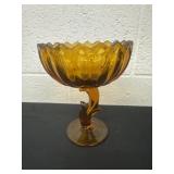 VINTAGE AMBER INDIANA GLASS LOTUS FLOWER COMPOTE