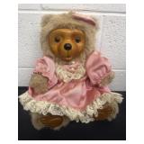 Raike Wooden Face Brown Bear pink dress 13'
