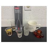 Shot glasses milk frother and coffee cup