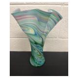 Two Glass Hankerchief Vases Swirls of Turquoise