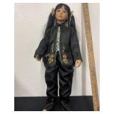Vintage 31' Tall Asian Geisha Brocade Black