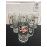 Six 7ï¿½ glass A&W mugs