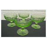 Set of 4 vtg Green Vaseline glass ice cream