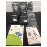 Group of workout items, waist gel and more.