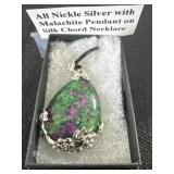 All Nickel Silver with Malachite Pendant on Silk