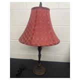 25ï¿½ ornate heavy brass lamp with fabric shade