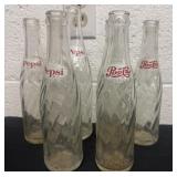 6 vintage glass Pepsi bottles