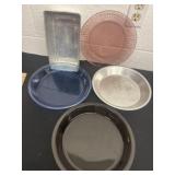 Glass pie pans and plate and loaf pan