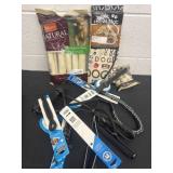 Group Of new dog treats and leashes and mat