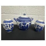 Mid Century Japan Blue Willow Porcelain Jar and