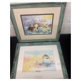 2 11ï¿½x9ï¿½ water color framed picture beach signed
