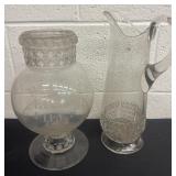13ï¿½ and 12ï¿½ vintage vase and glass pitcher