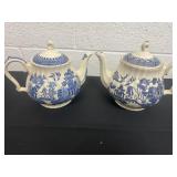 Vintage Sadler England Blue Ribbed Tea Pot With
