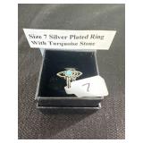 Size 7 Silver Plated Ring with Turquoise Stone