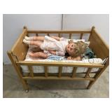 Baby bed and doll from late 60s and early 70s