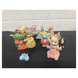 Group of figurines: elephants bunnies clowns