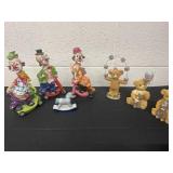 3 Clown figurines and 3 bears statues