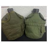 2 covered canteens with belt hooks