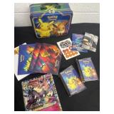 Pokemon tin with card holder giant card and more