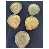 Five heavy antique clam shell ash trays