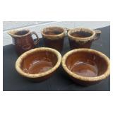 Vintage Hull Creamer, 2 coffee cup and bowls
