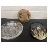 Black lacguar coaster leaded glass candy dish