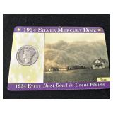 1934 Silver Mercury Dime Texas Dust Bowl Card
