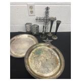 Group of silver plates, tray, vases, cross