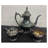 3pc silver plated teapot cream and sugar