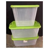 3 clear totes with green lids 120qt