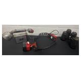 7x35 binoculars and head light and vintage light