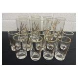 Vintage Libbey Golden Foliage 7 Glass with 9 mini