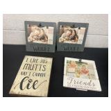 3 picture frames and pet sign