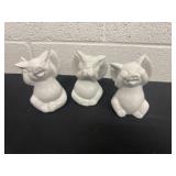 3 pig hear speak see no evil ceramic figurines