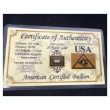 COA 24kt gold one grain 999 American certified