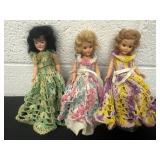 3 1950s Plastic Dolls in Crocheted Dresses