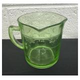 Vaseline Glass Measuring Cup 3 Spout Handle Green