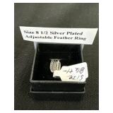 Size 8 1/2 Silver Plated Adjustable Feather Ring