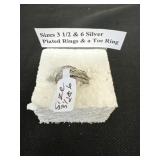 Sizes 3 1/2 & 6 Silver Plated Rings & A Toe Ring