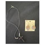 Brass & Copper Earrings and Cross Necklace