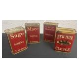 4 vintage spice tins