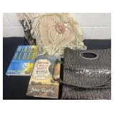 Purse books and decor pillows.
