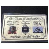 COA  one grain pure platinum  99.9 American