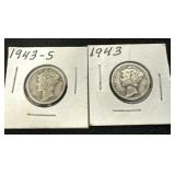 1943-S and 1943 Mercury Dime